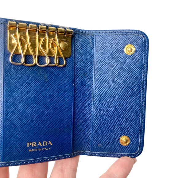 Authentic PRADA Cobalt Royal Ocean Blue Saffiano Leather & Gold Key Card Holder - Picture 5 of 6